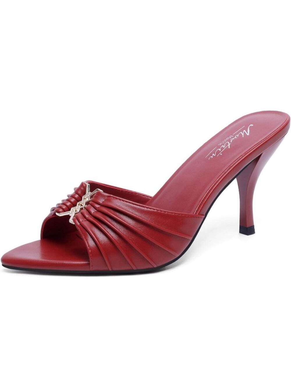 Women's Red Faux Leather Summer Stiletto Slip On Backless Dressy Heeled Sandal